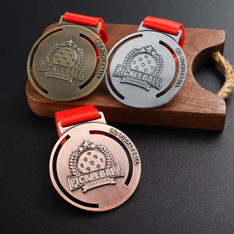Custom Medal Unique Design Hollow 3D Metal Antique Color Gold Silver Bronze Medal Sport Pickleball Race Medals With Lanyards