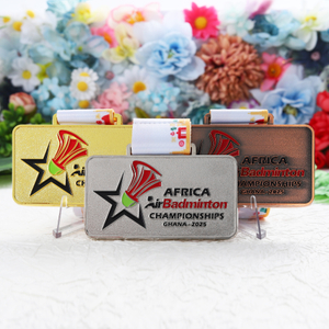 Custom Gold Silver Bronze Metal Badminton Championship Medal with Printed Ribbon
