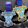 Custom Enamel Soccer Award Medal with Blue Ribbon Metal Gold Sliver Medal