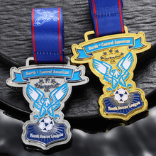 Custom Enamel Soccer Award Medal with Blue Ribbon Metal Gold Sliver Medal