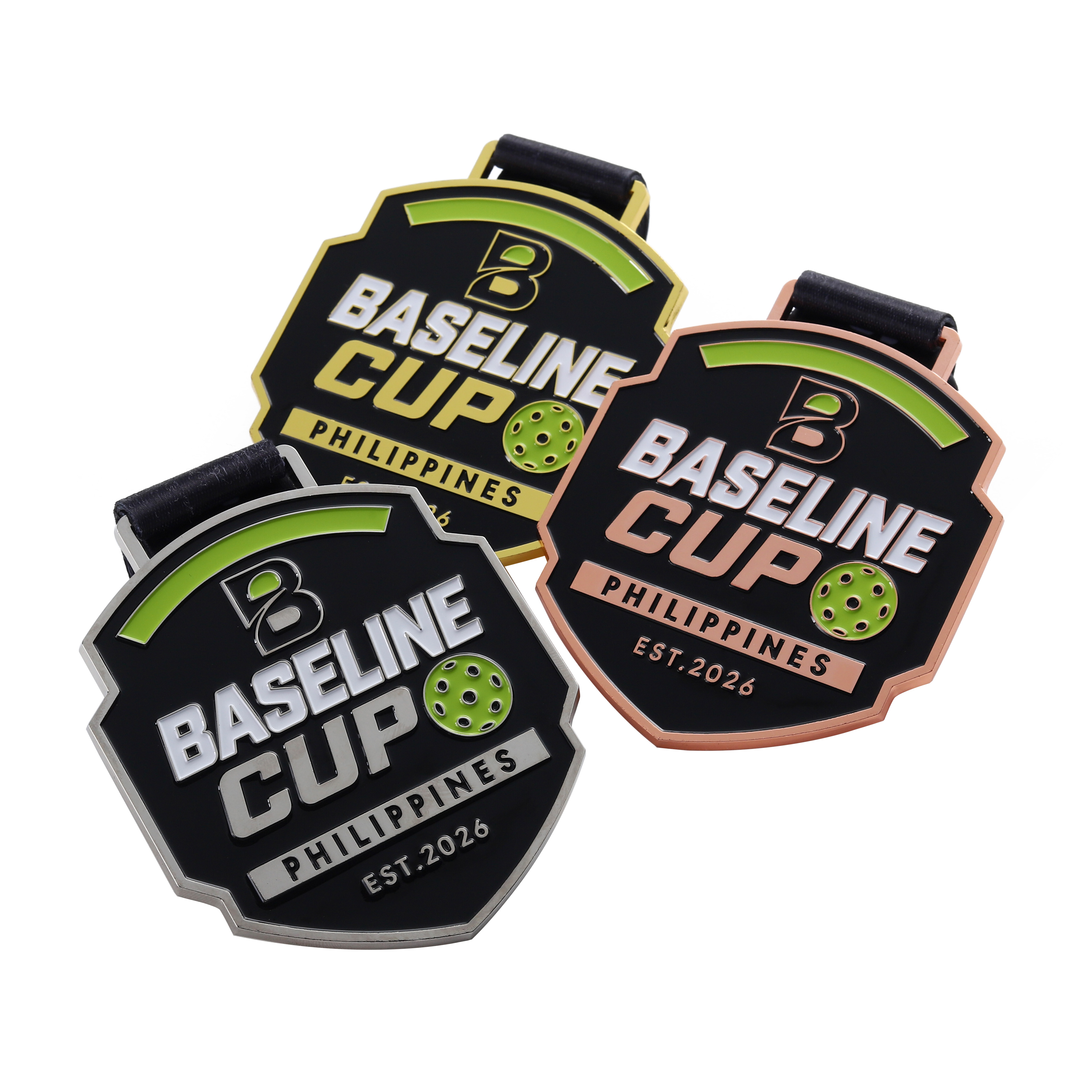 Custom Pickleball Medal, Baseline Cup Philippines Sports Award Medal, Zinc Alloy Enamel Medal with Ribbon