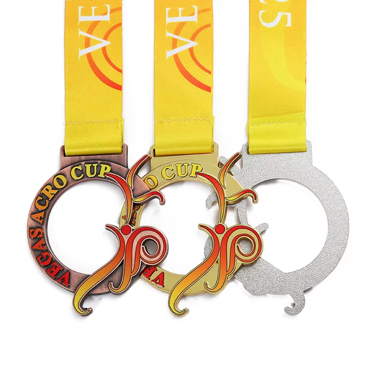OEM Zinc Alloy Metal Sports Medals Custom Hollow 3d Uv Print Custom Gold Silver Bronze Award Softball Dance Medal with Ribbon