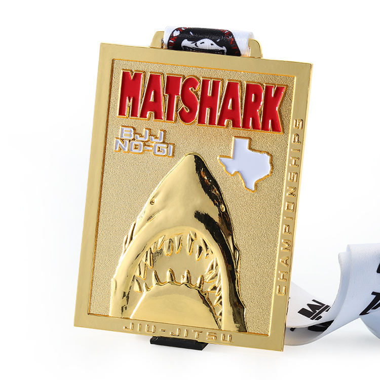 Wholesale 3d Embossed Shark Design Custom Competition Jiu Jitsu Gold Medal