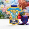 Custom Enamel Soccer Award Medal with Blue Ribbon Metal Gold Sliver Medal