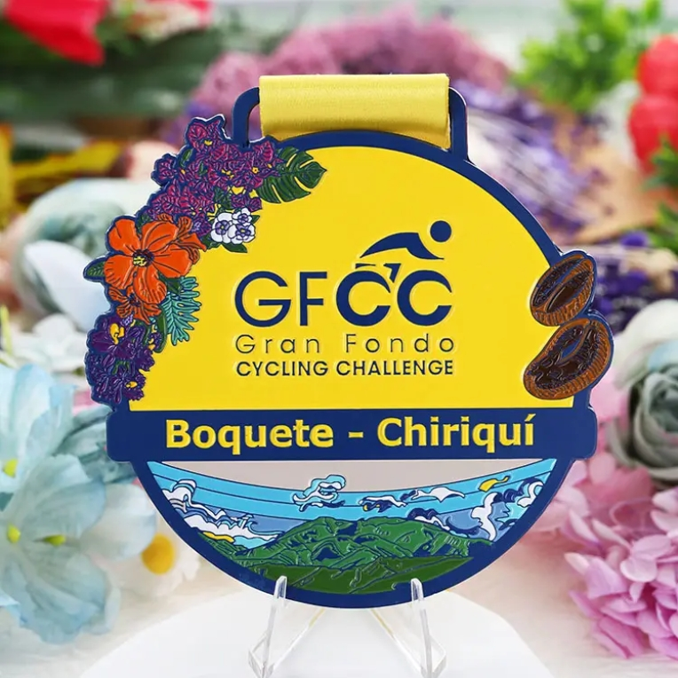 Metal Blue Color Flower Custom Cycling Challenge Medals