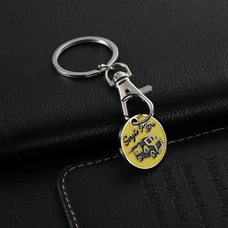 Custom Metal Supermarket Cart Token Shopping Trolley Coin Holder Keychain