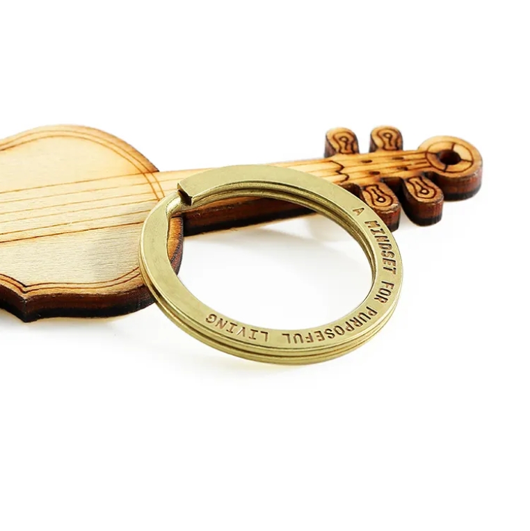25mm 30mm Round DIY Flat Custom logo Metal Engraved Laser Stainless Steel Gold Plated Brass Split Key Ring