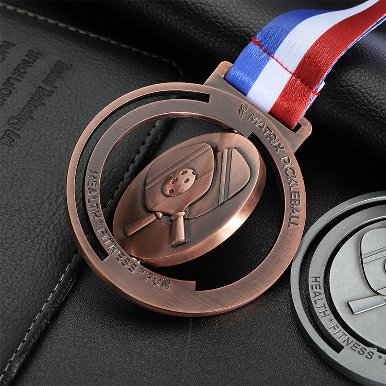 Custom Logo Sport Rotatable Spinning Pickleball Thanksgiving Gold Silver Bronze Race Medal Duathlon Medals With Lanyards