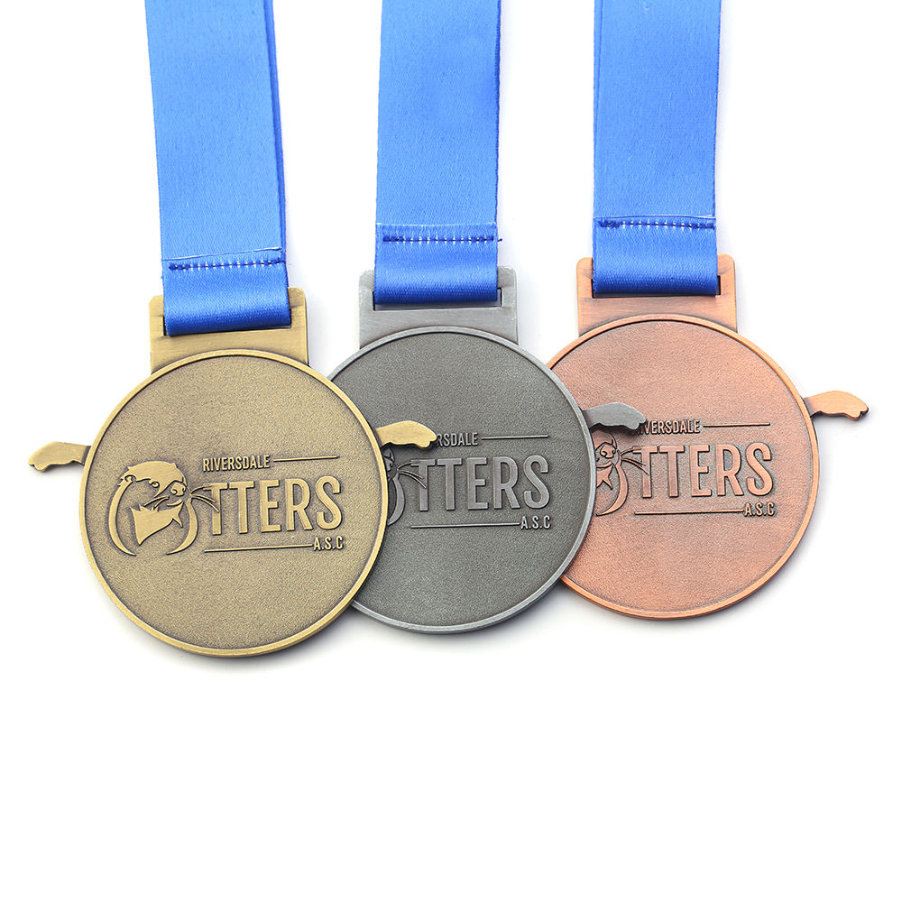 Custom Soft Enamel Gold Silver Copper Medal With Ribbon Swimming