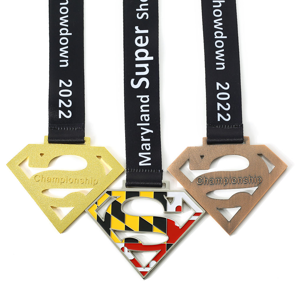 Custom Sublimation Lanyard Metal Hollow Championship Super Hero Race Medal