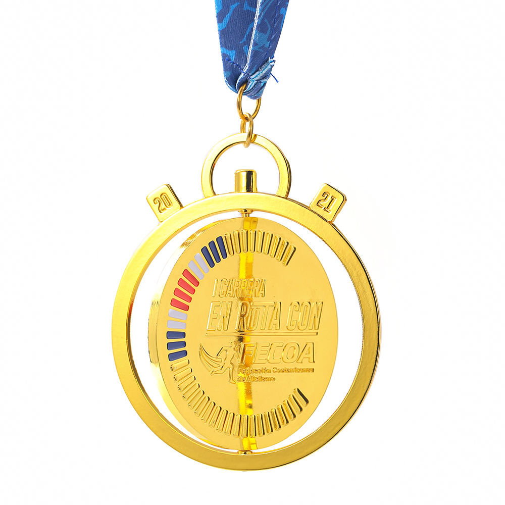 Custom Metal Shiny Gold Exquisite Rotating Sports Marathon Running Spinning Medal