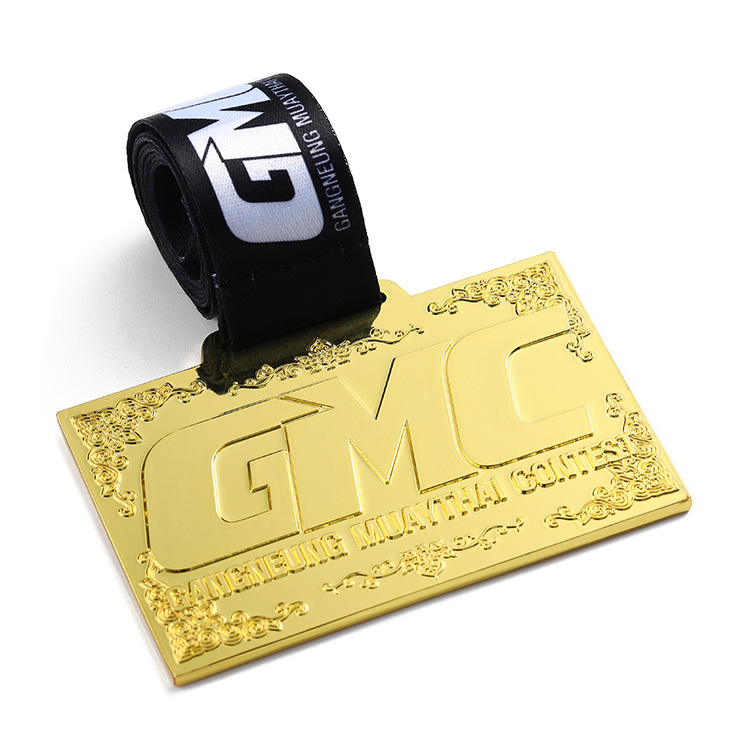 Personalised Medals Custom 3D 2D Rectangular Shape Club Muay Thai Sports Blank Letter Gold Medal With Ribbon