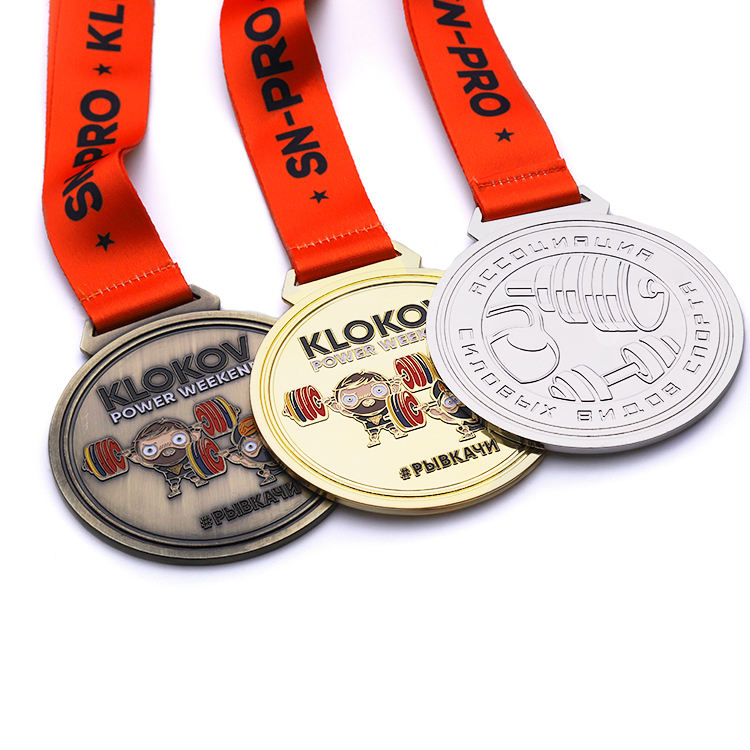 Soft Enamel Factory Price Gold Silver Bronze Powerlifting Medal