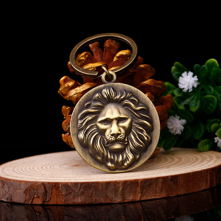 Gold 3d Animal Carving Metal lion Keychain/lion Key Chain