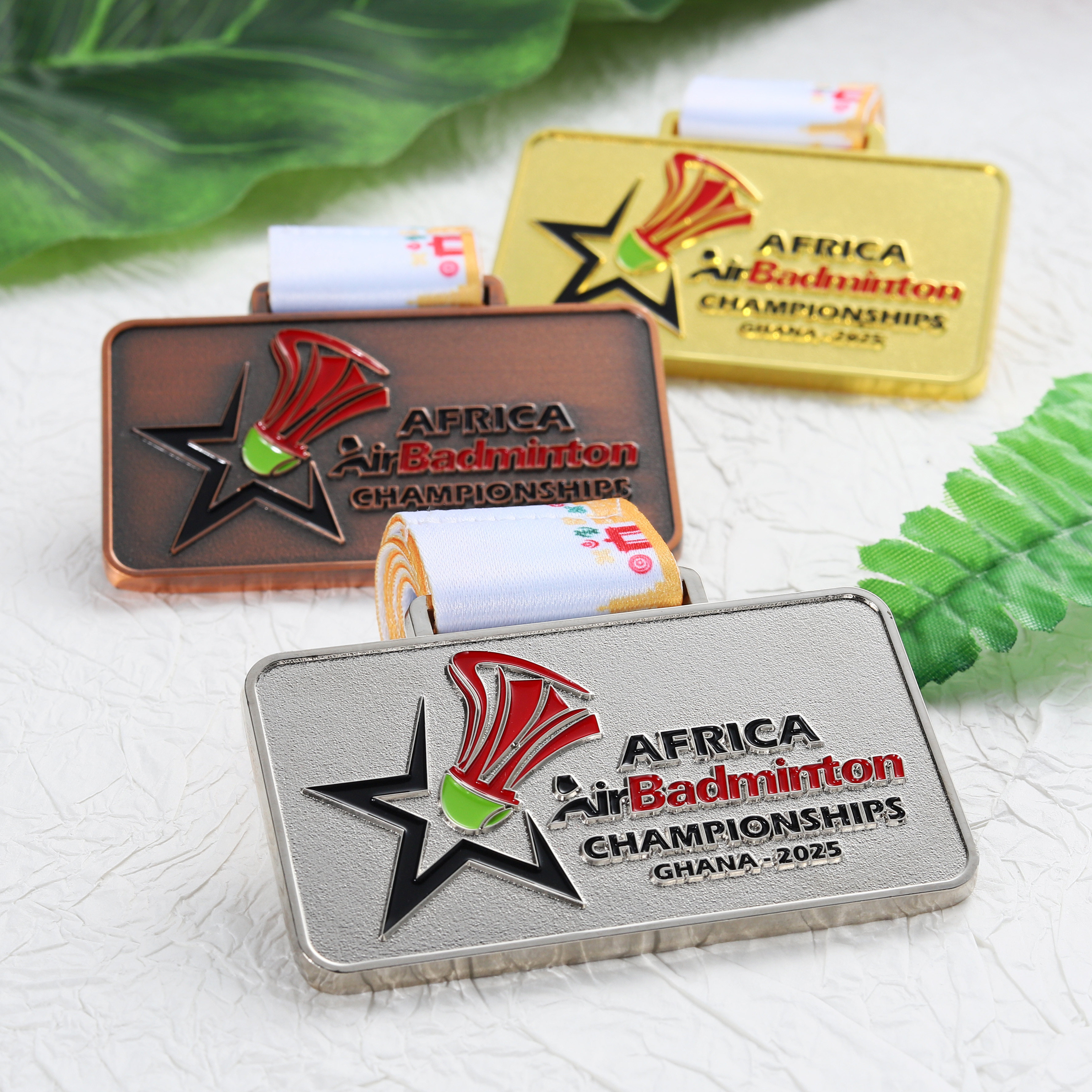 Custom Gold Silver Bronze Metal Badminton Championship Medal with Printed Ribbon