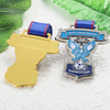 Custom Enamel Soccer Award Medal with Blue Ribbon Metal Gold Sliver Medal