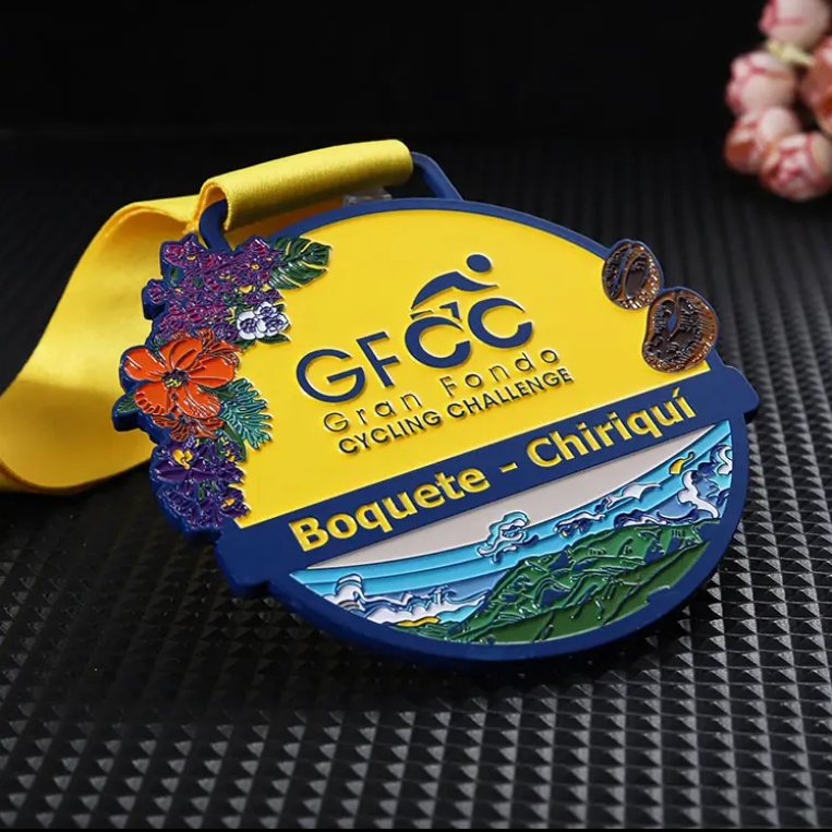 Metal Blue Color Flower Custom Cycling Challenge Medals