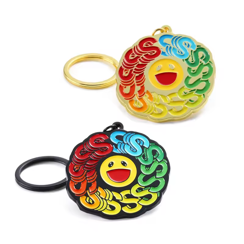 Souvenirs Metal Gift Custom Large Smile Face Enamel Keychain Logo