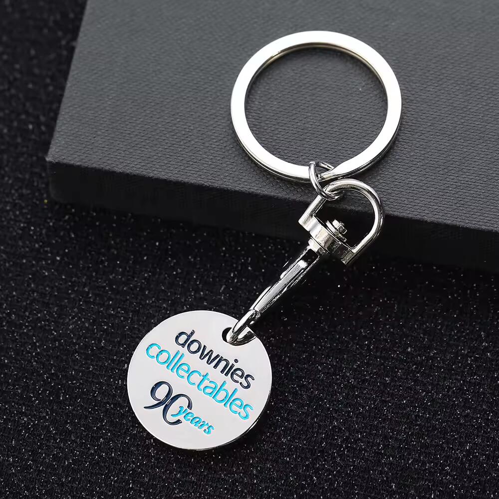 Custom Logo Design Metal Supermarket Shopping Trolley Coin Token Key Ring