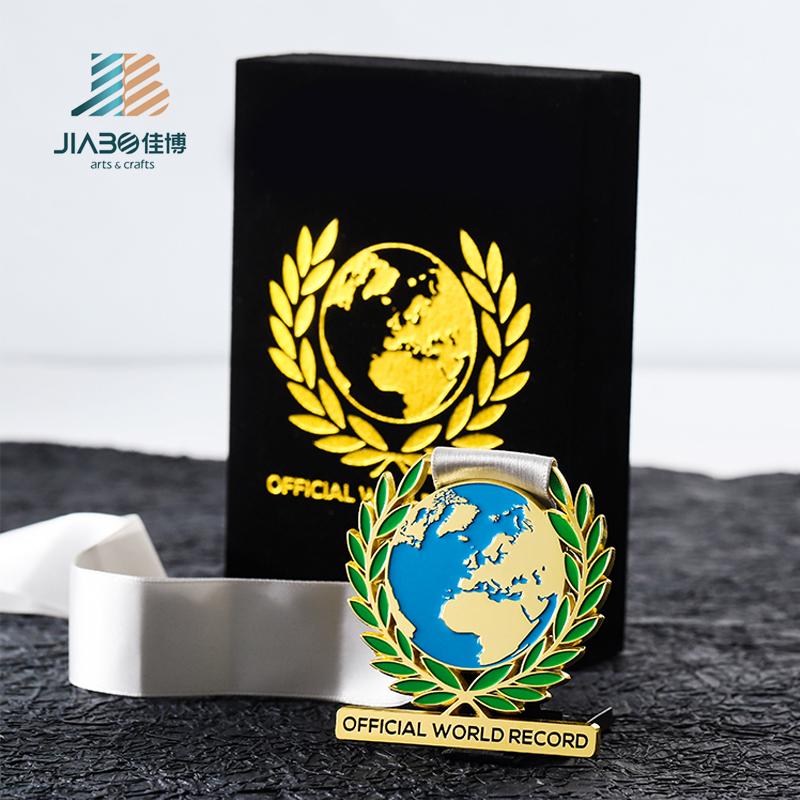 Metal Enamel Environmental Protection Earth Eco Souvenir Medals Velvet Boxes for Medals With Ribbon Custom