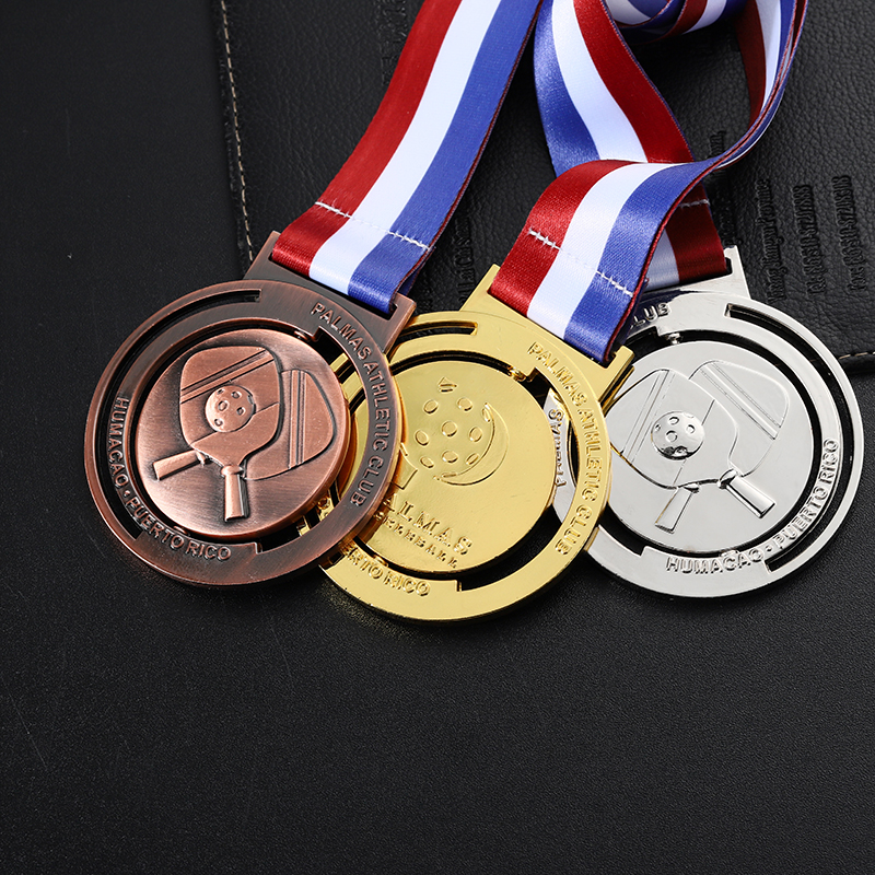 Custom Logo Sport Rotatable Spinning Pickleball Thanksgiving Gold Silver Bronze Race Medal Duathlon Medals With Lanyards