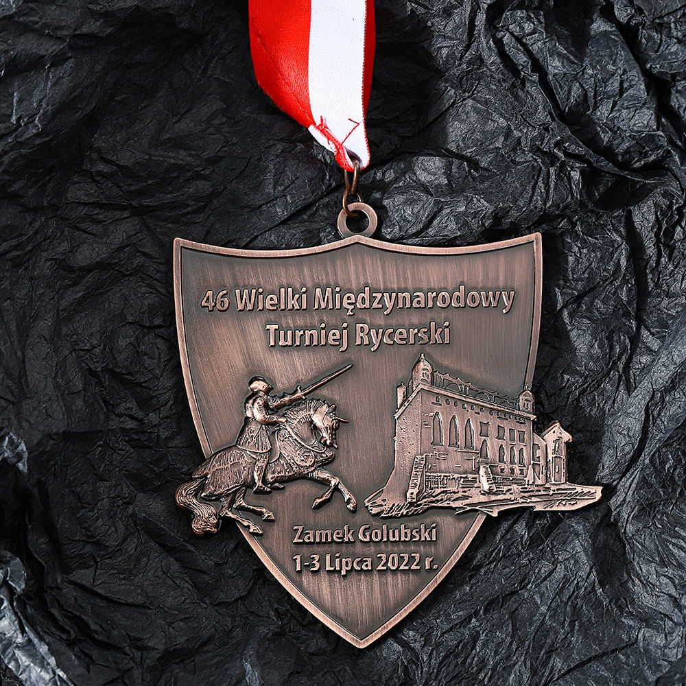 Custom Copper Metal Shield Shape 3d Embossed Building Templar Knight Medal