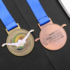 Custom Soft Enamel Gold Silver Copper Medal With Ribbon Swimming