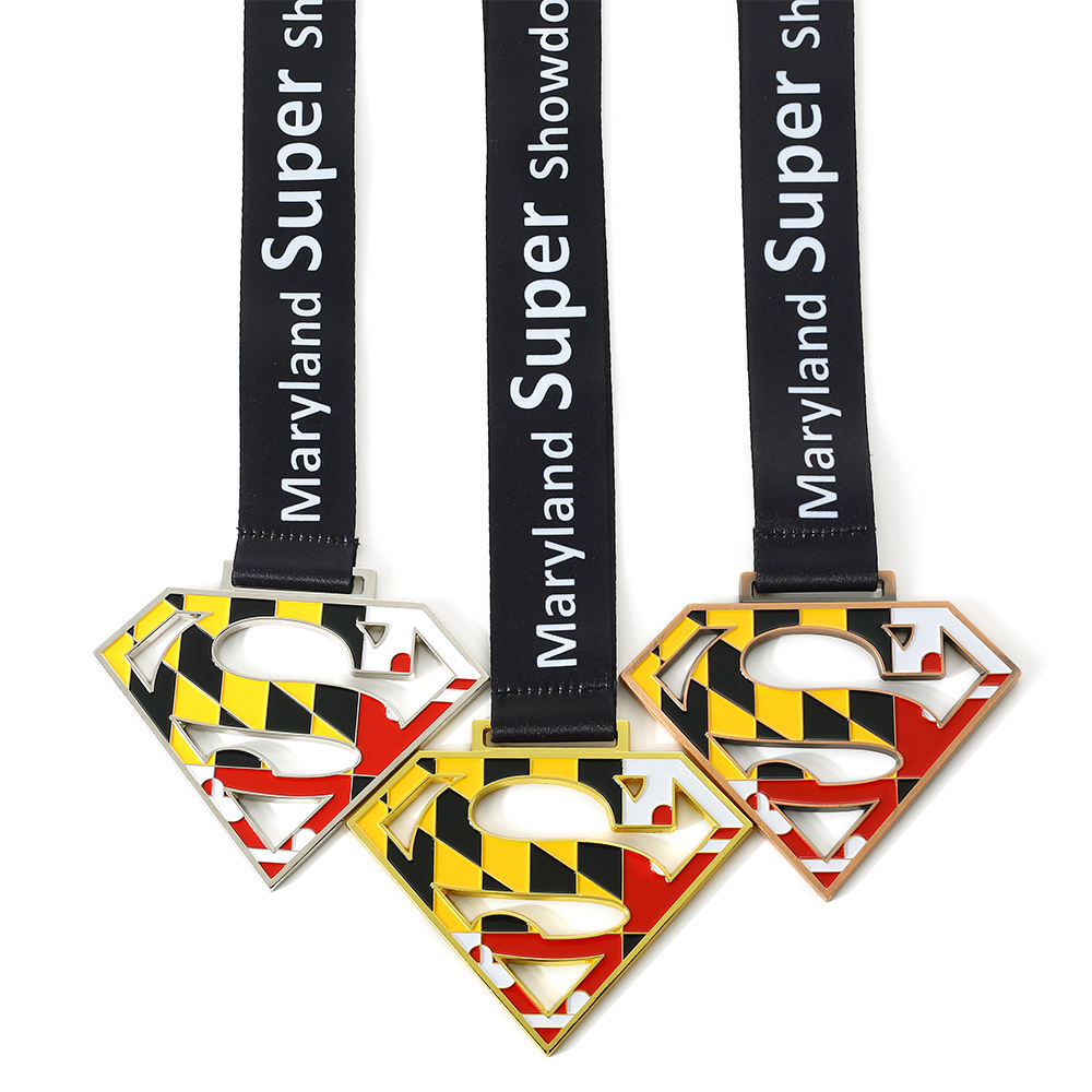 Custom Sublimation Lanyard Metal Hollow Championship Super Hero Race Medal
