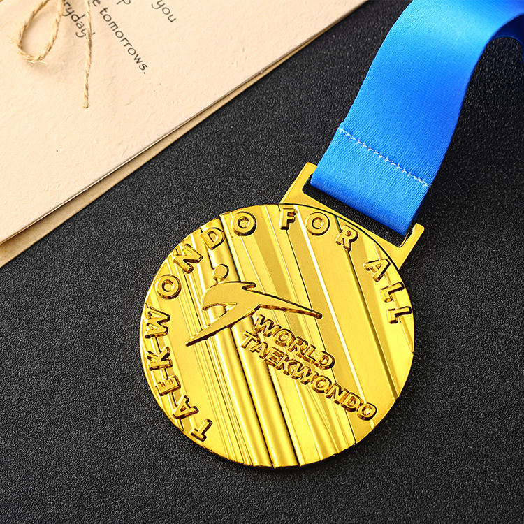 Custom Metal 3d Gold Plated Taekwondo Medals With Ribbon