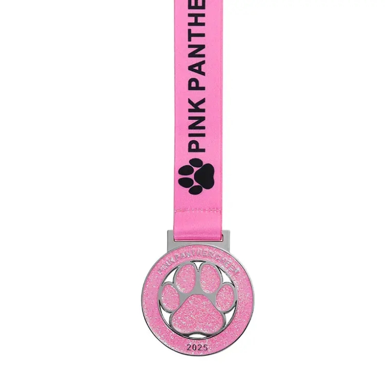 Custom Metal pink Glitter Ribbon cat Paw Race Medal