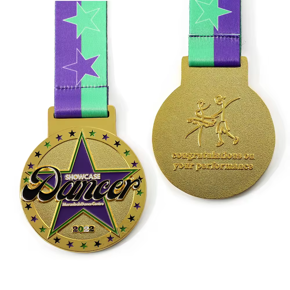 Metal Gold Custom Showcase Bodybuilding Dance Star Medal with Ribbon