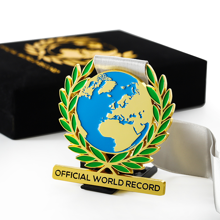 Metal Enamel Environmental Protection Earth Eco Souvenir Medals Velvet Boxes for Medals With Ribbon Custom