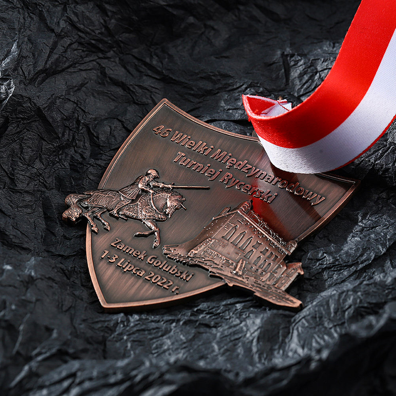 Custom Copper Metal Shield Shape 3d Embossed Building Templar Knight Medal