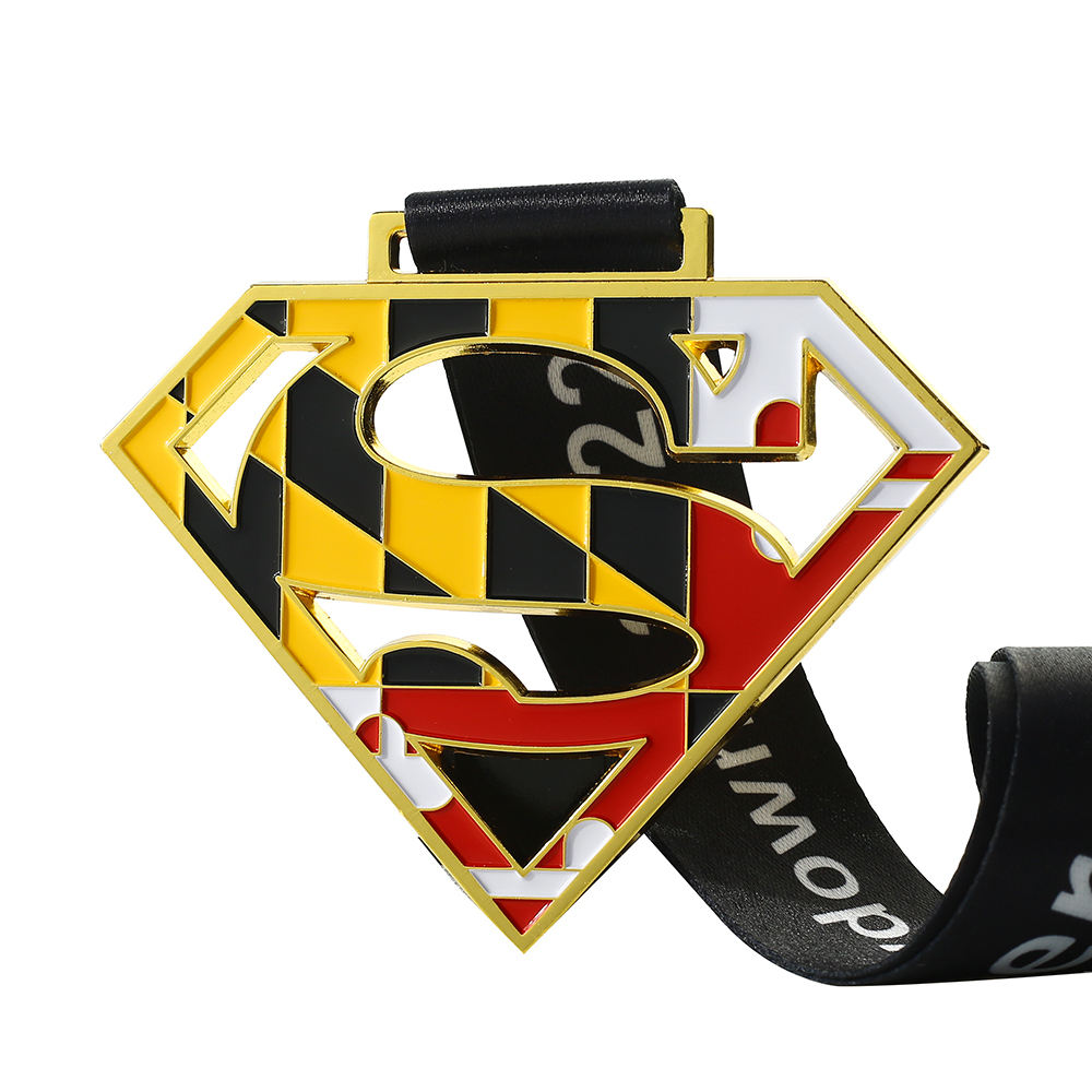 Custom Sublimation Lanyard Metal Hollow Championship Super Hero Race Medal