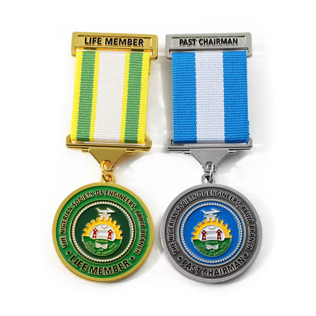 Custom Gold Silver Logo Enamel Honor Medallion with Ribbon