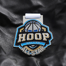 Customizable HOOP Dallas All - Star Colorful Enamel Basketball Medal with White Ribbon