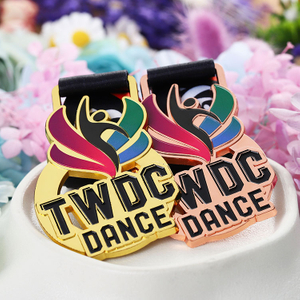 Custom Logo Letter Enamel Zinc Alloy Metal Medals Sports Metal Gold Copper 2d 3D Dancing Dance Medal