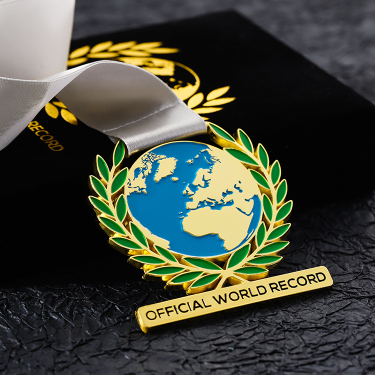 Metal Enamel Environmental Protection Earth Eco Souvenir Medals Velvet Boxes for Medals With Ribbon Custom