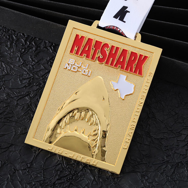 Wholesale 3d Embossed Shark Design Custom Competition Jiu Jitsu Gold Medal