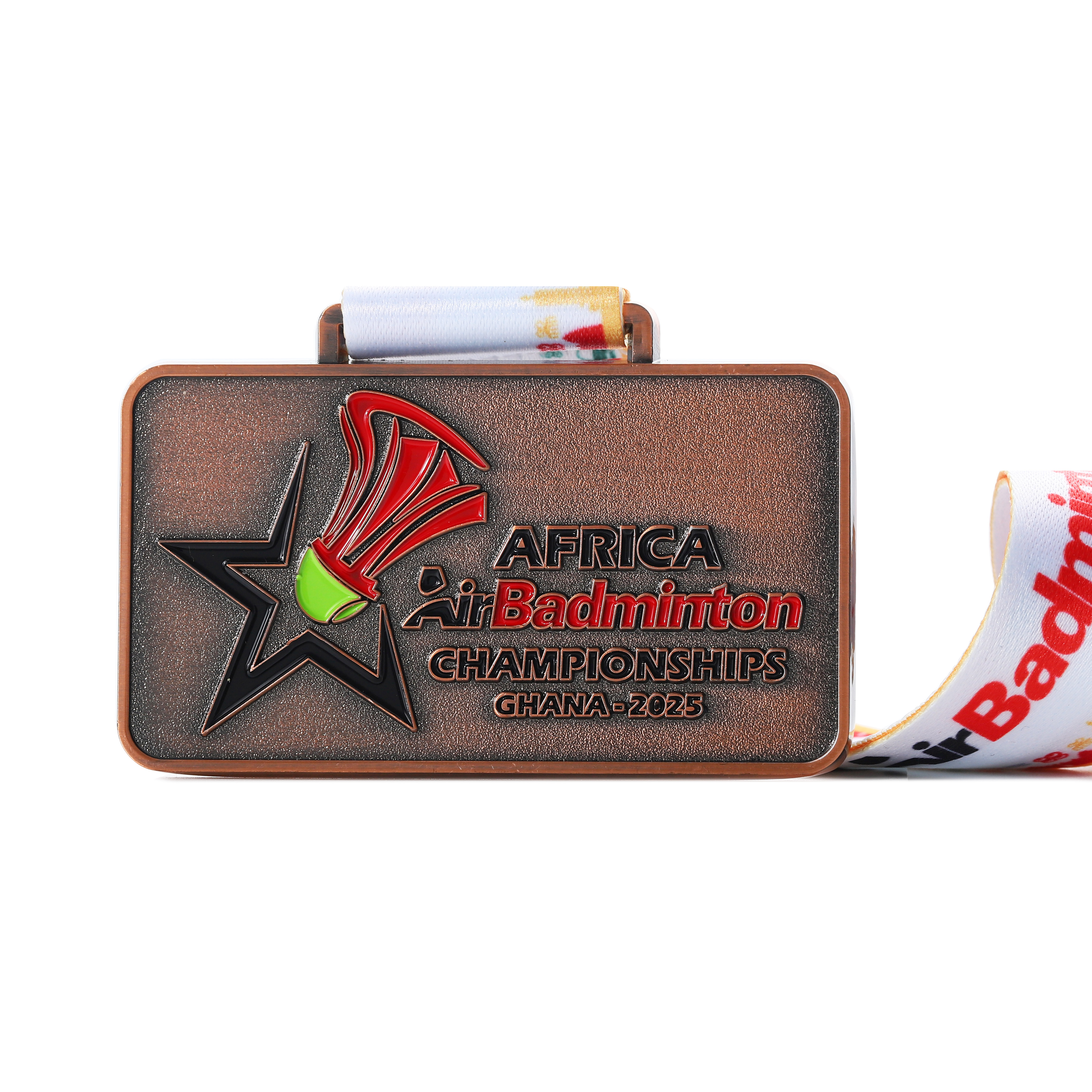 Custom Gold Silver Bronze Metal Badminton Championship Medal with Printed Ribbon