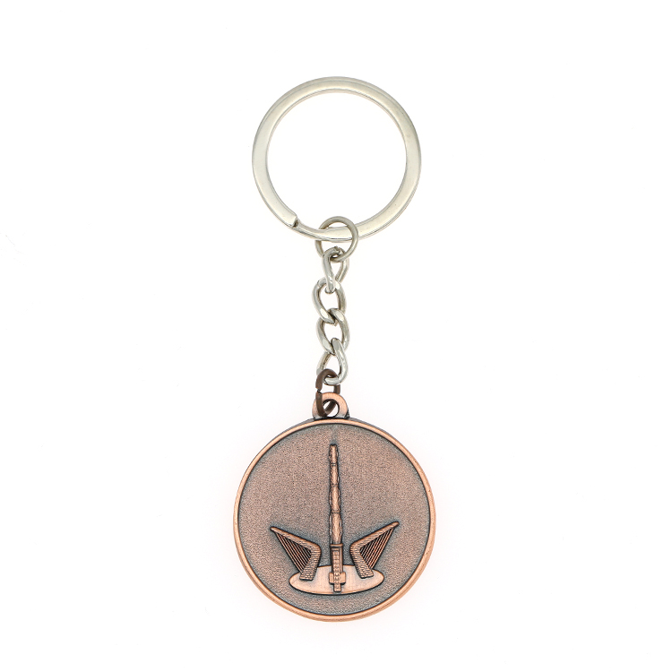 High Quality 3d Embossment Copper Rounded Keychain