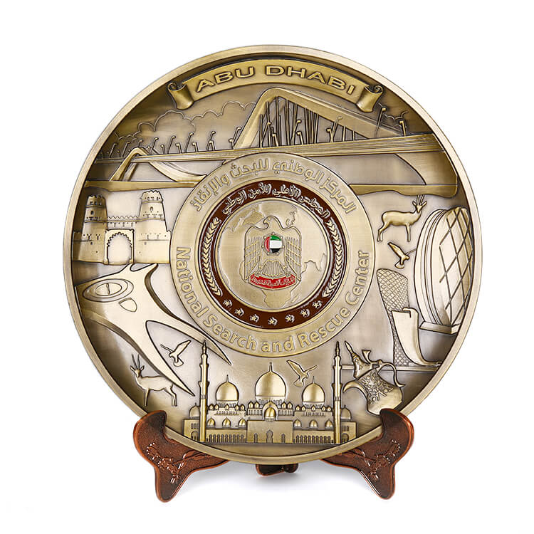 Customized 3D Antique Copper Kuwait Logos Metal Souvenir Plate