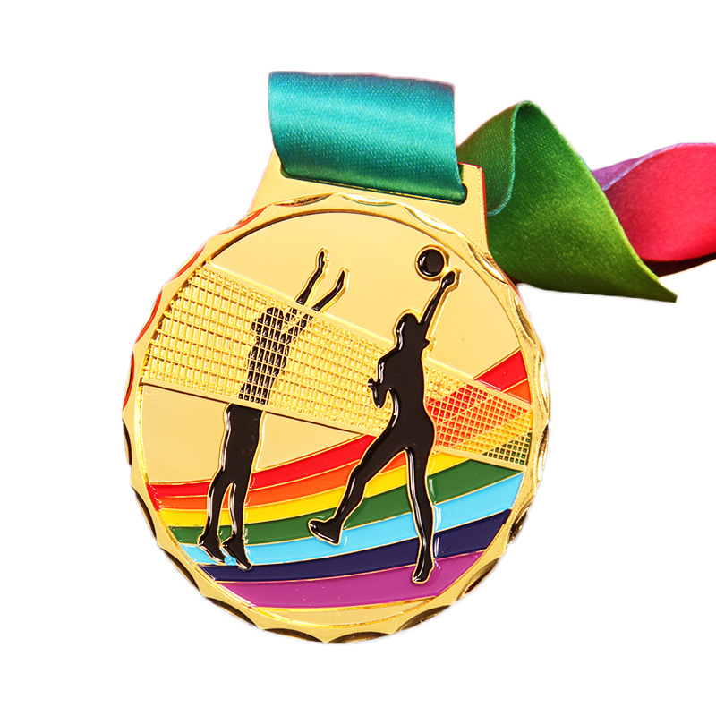 Custom Gold Silver Bronze Soft Enamel Tennis Ball Medal with Ribbon