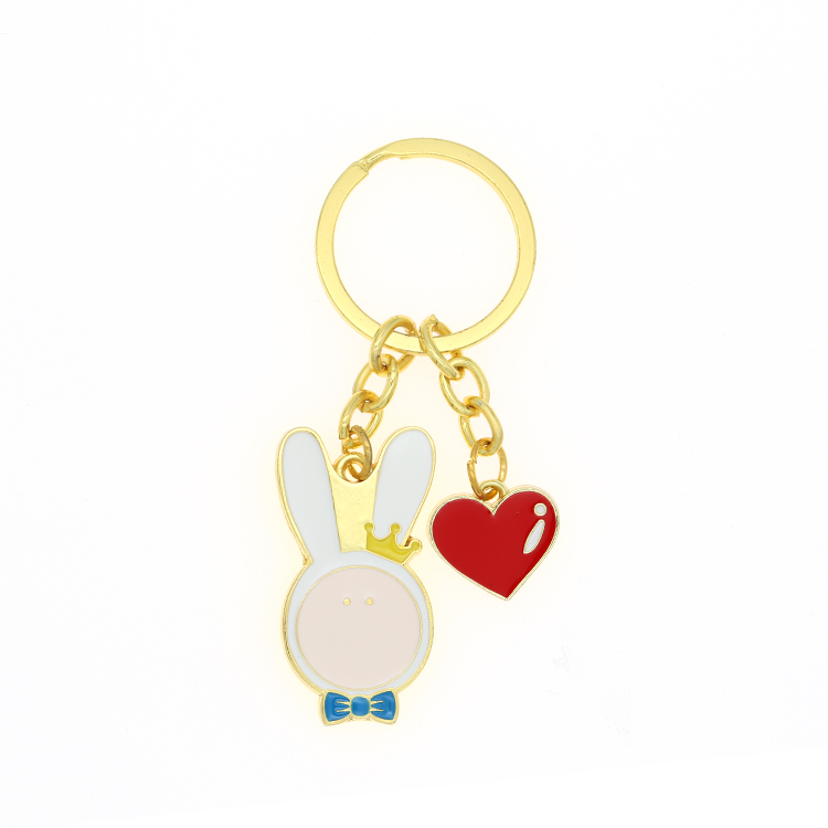 Custom Gold Metal Hard Enamel Heart Keychain And Rabbit Keychain