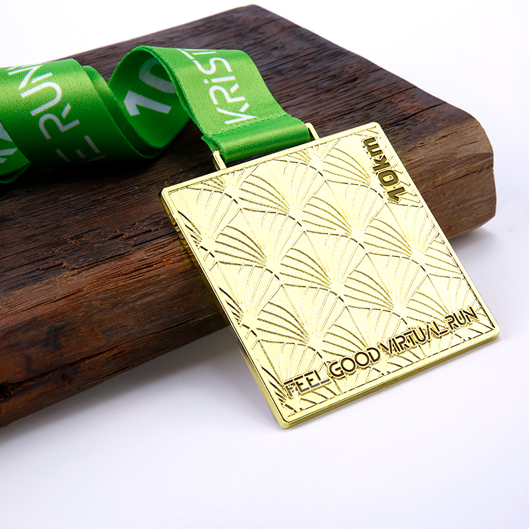 Custom Antique Gold Square Shape Medal for Running