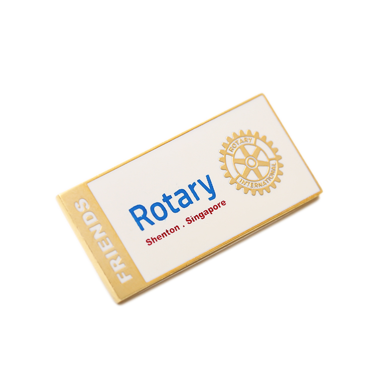 Rotary Golden Square Button Rectangular Metal Aluminum Pin Badge