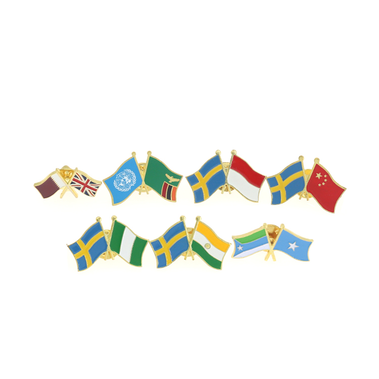 High Quality Sweden And Indonesia National Flag Custom Metal Pin Badge